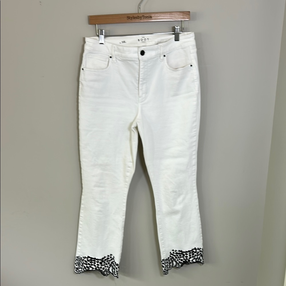 White House Black Market High Rise Cutout Hem Boot Cut Crop Jeans White 10 Long